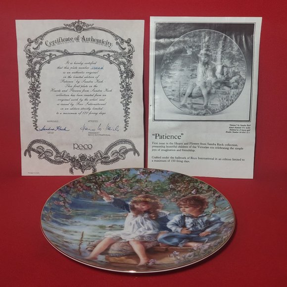 Reco Hearts and Flowers Patience  Sandra Kuck Decorative Plate 1991 - Picture 5 of 11
